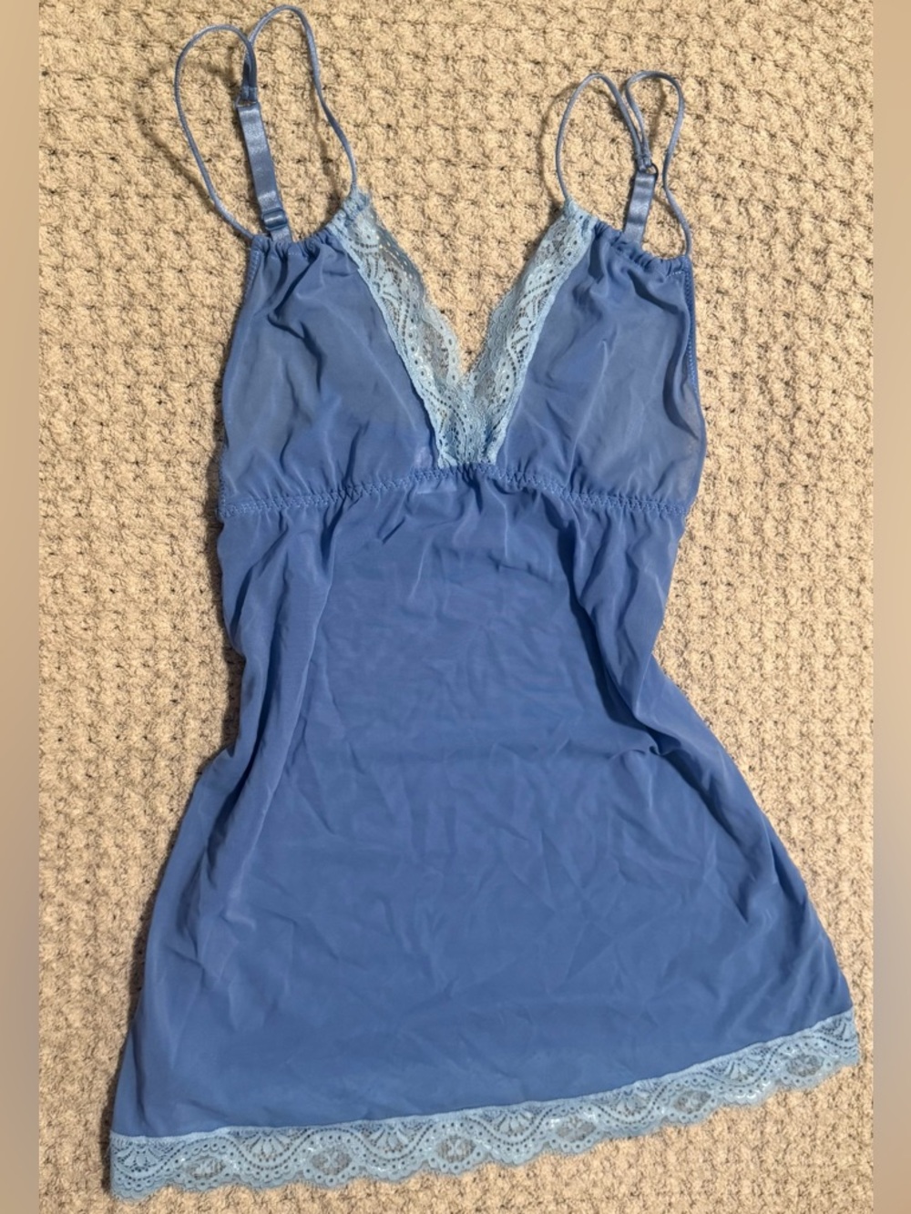 La Vie En Rose Blue Lace-Trim Chemise